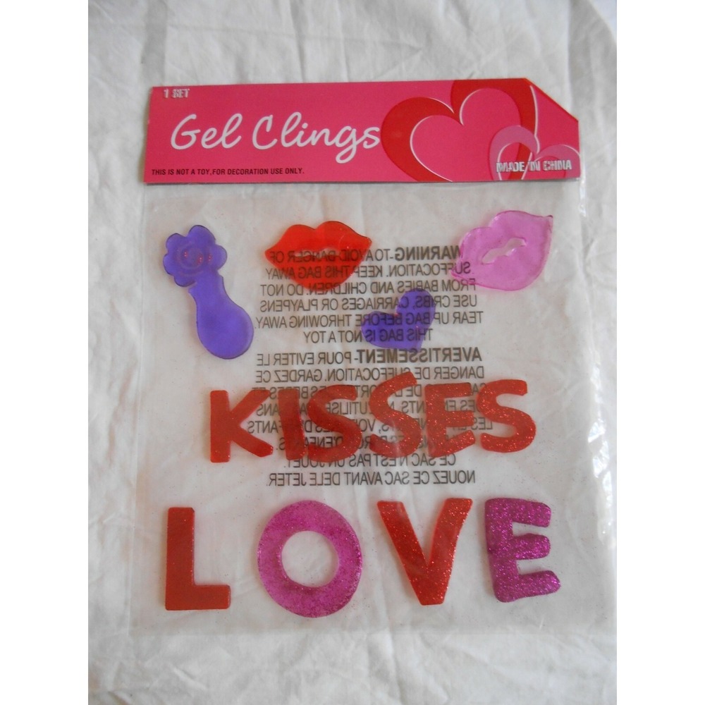 NEW Valentine's Day Heart KISSES LOVE Lips Window‎ Gel Clings Decorations 14 pcs